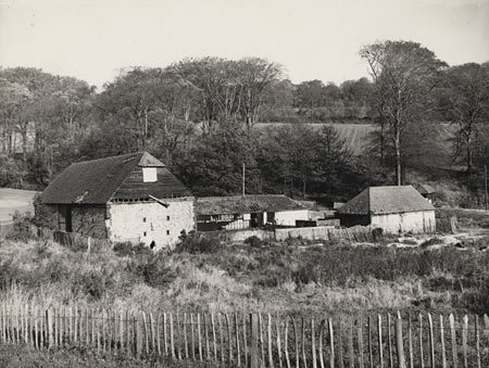 This photographic print was made by the Borough Surveyor's department in November 1953. It shows The Barn on the Parkside Estate in Coldean, Brighton. This barn was the last remains of Coldean Farm and was converted into a church in 1955. | Reproduced courtesy of Royal Pavilion, Libraries & Museums, Brighton & Hove