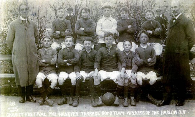 Charity festival, 1913. Hanover Terrace Boys Team, Winner of the Barlow Cup. | Photographer: Wiles, Hove.  Image scanned with kind permission from the private collection of Jacqueline Pollard.