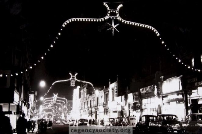Christmas comes to Western Road | Image reproduced with kind permission of The Regency Society and The James Gray Collection