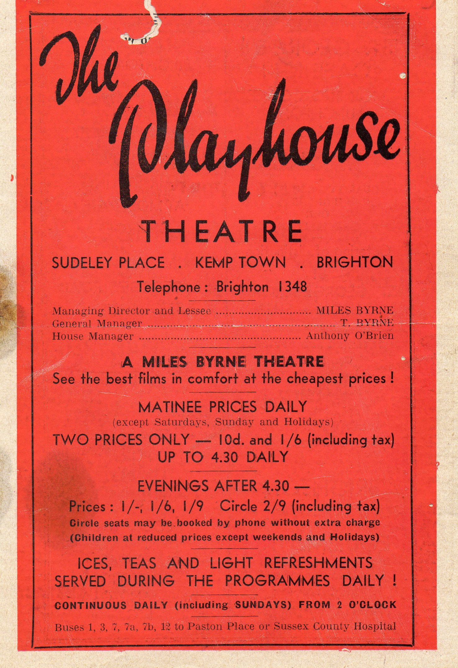 A 1949 programme Playhouse Cinema My Brighton and Hove