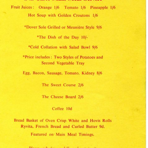 Brighton Belle menu and wine list | From the private collection of Dennis Parrett