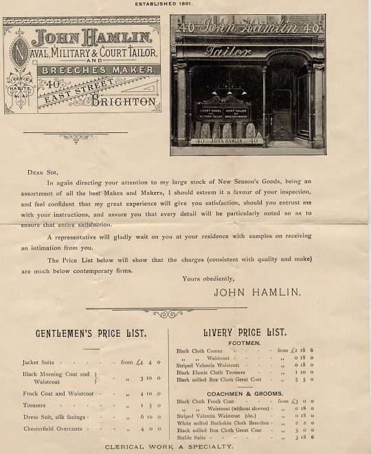 John Hamlin price list | From the private collection of Alan Spicer