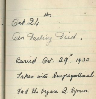 Florence Elphick's diary records the day her daughter Ivy died, Oct 24th 1930