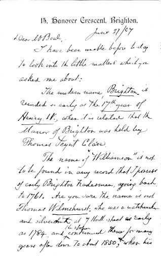 Handwritten letter from J.G.Bishop to J. Beal Jnr
