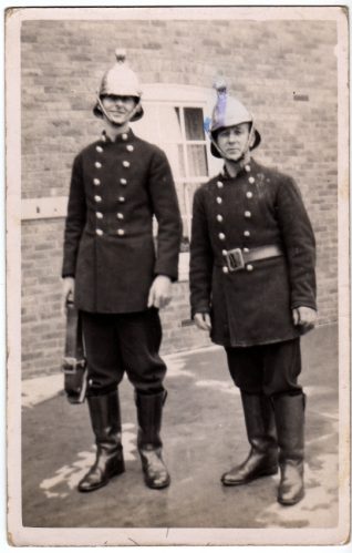 Photograph of Albert Catten and Arthur Johnson in their Fireman's uniforms