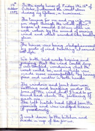 First page of the diary entry made by Trevor Povey on 16th Oct 1987 | Contributed to the Letter in the Attic by Trevor Povey