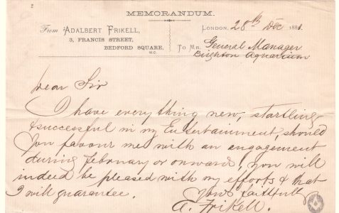 Correspondence of the manager of Brighton Aquarium, 1873