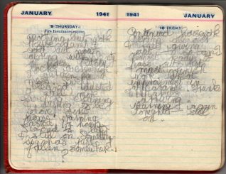 Pages from diary of Hinda Harris, 9 and 10 January 1941. Click to see full-size. | Contributed to Letter in the Attic by Sarah and Sophie Harris