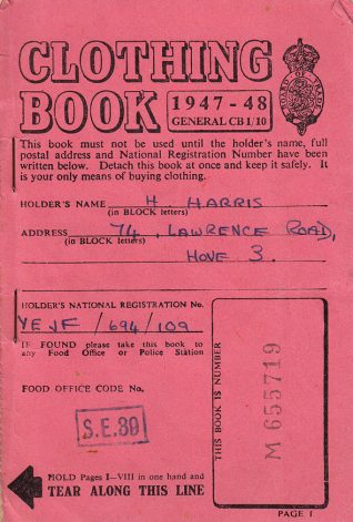 Ration book of Hinda Harris, from 1947-1948. Some coupons are unused. | Contributed to Letter in the Attic by Sarah and Sophie Harris