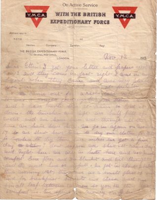 Letter to his wife Ethel Whitehouse describing arrival in the trenches and rations | 13 November 1915