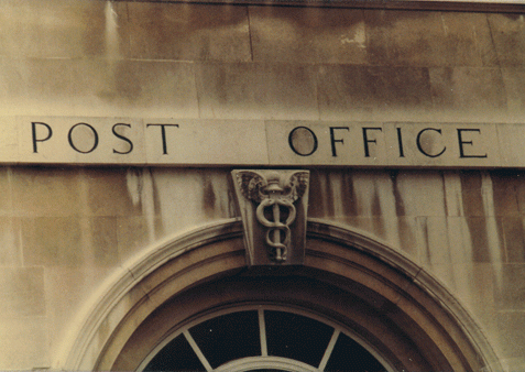 Ship Street: Post Office mid-Victorian sign and caduceus logo | Photo by David Fisher