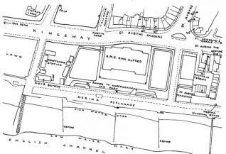 Map showing the location of the RNR Battery and HMS King Alfred in 1942. Click on photo to open large image in new window. | Published with permission from Hove Library