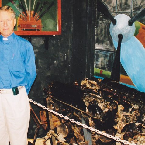Rev. Anthony Martlew, with the Recovered Wreckage | From the private collection of Rev. Anthony Martlew