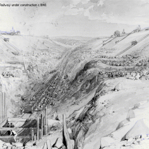 Brighton Railway under construction 1840