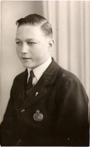 Harry 1942, dressed in his Messenger Boy uniform.  The number on the breast badge is T49. | Harry Bennett's private collection