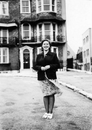 Barbara Hopkins (Nee Sugden) outside 14 Royal Crescent in the 1950s. | From the private collection of Barbara Hopkins