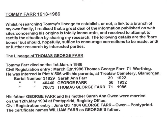 Lineage of T.G. Farr 1913-1986