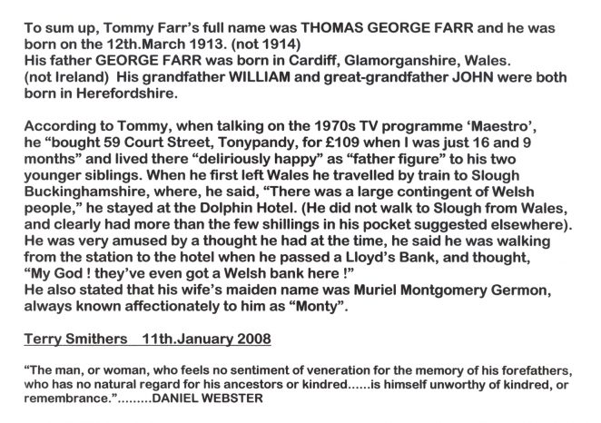 Lineage of T.G. Farr 1913-1986