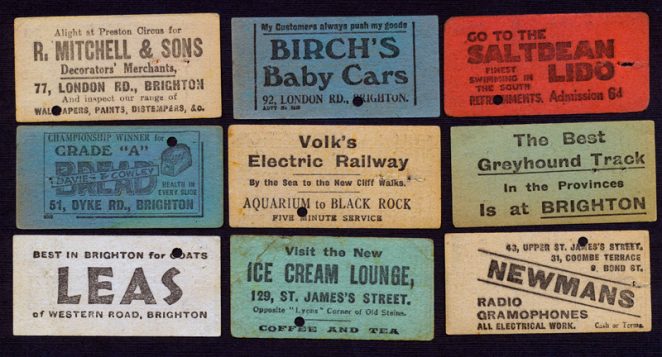 Advertising on tram tickets | From the private collection of Brian Matthews