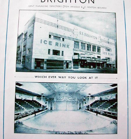 This post war photograph shows the interior of the stadium in preparation for the ice show 