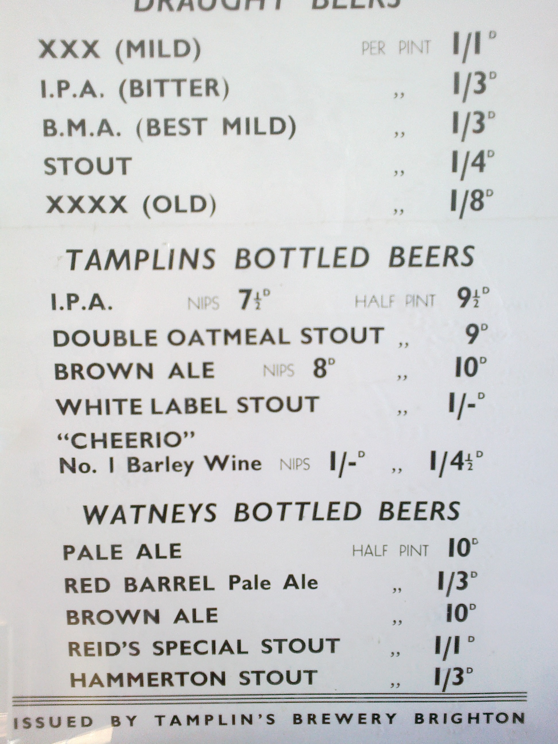 Tamplins Price List Sept 1953 