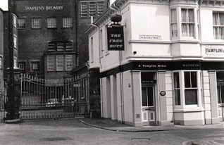 Photograph shows Free Butt pub and Tamplin's brewery, Albion Street | Photo taken by Martin Nimmo, circa 1968