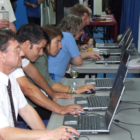 There was a queue for the laptops - everyone wanted to see the new site | Photo by Tony Drury