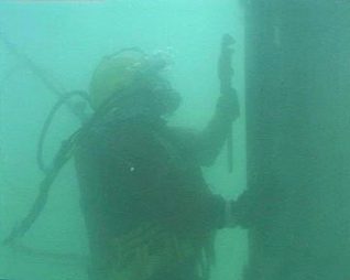 Diver working on the West Pier underwater structure | Photograph by Sean Clark