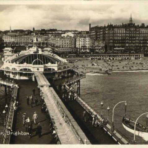 View looking back down the West Pier towards the Pavilion which was added in 1893. | From the private collection of Tony Drury