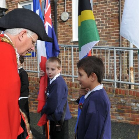 The Mayor talks to young standard bearers at the Act of Remembrance | Photo by Tony Mould