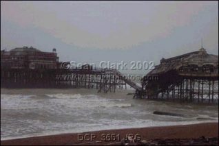 West Pier after collapse in December 2002 | Image reproduced by permission from Sean Clark, photographer. Many more images of the West Pier, can be found at his site www.westpierphotos.com