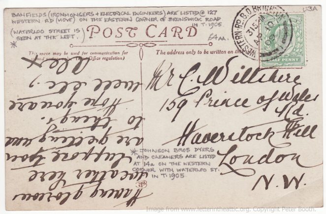Western Road, back of postcard | From the private collection of Peter Booth