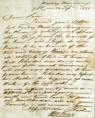 Letter from William Vine to his son-in-law John | Reproduced by kind permission of Karen and Andrew Belton