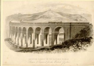 Brighton Railway Viaduct, c. 1850: Engraving of old steam train crossing Brighton Railway Viaduct. | Image reproduced with kind permission from Brighton and Hove in Pictures by Brighton and Hove City Council