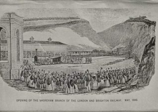 Opening of the London to Brighton Railway, 1840: Crowd of spectators witnessing the opening of the Shoreham branch of the London and Brighton Railway, Brighton's first railway line. | Image reproduced with kind permission from Brighton and Hove in Pictures by Brighton and Hove City Council