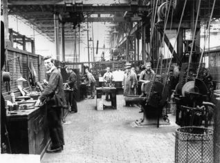 Brighton Railway Works, 1928: At its peak in 1891, Brighton Railway Works employed 2,651 people building, painting and maintaining locomotives and carriages for the London, Brighton and South Coast Railway. Following the formation of Southern Railway in 1923, the workshops focussed on repair work, but during and after the Second World War steam and later diesel-electric locomotives were built, the last on 30 March 1957. The works closed in 1958 and were demolished in 1969. | Image reproduced with kind permission from Brighton and Hove in Pictures by Brighton and Hove City Council